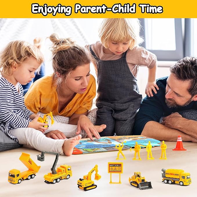 iGRATENS Construction Toys with Sound Books - Dig It! Dump It! Build It! | Construction Board Book with 10 Buttons & 20pcs Toys, Realistic Sound, Exquisite Illustrations, Great for Little Truck Lovers
