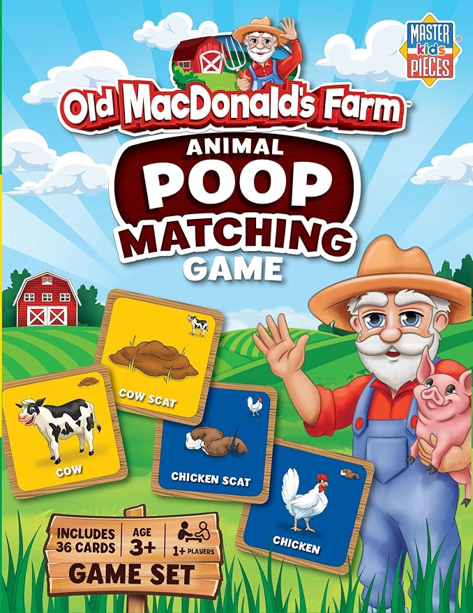 Masterpieces Old MacDonald's Farm Animal Poop Matching Game - Fun Toddler Memory Game for Ages 3+