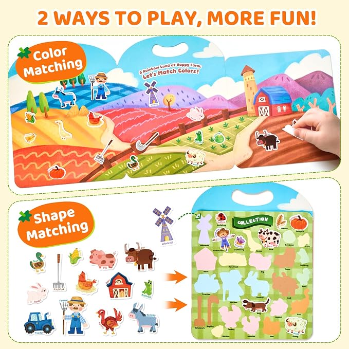 JoyCat Reusable Sticker Book Set, 3-Pack, 90 Stickers, Farm Pizza Weather | Washable stickers make kids sticker activity books and road trip travel toys for toddlers; birthday gifts for boys and girls.