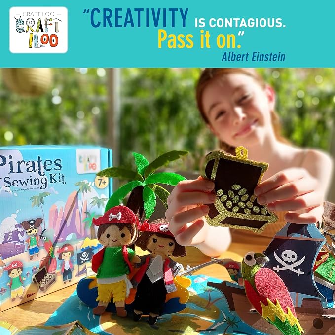 Pirates Sewing Kit for Kids Ages 8-12 - Pre-Cut Felt Pillow Plush Craft