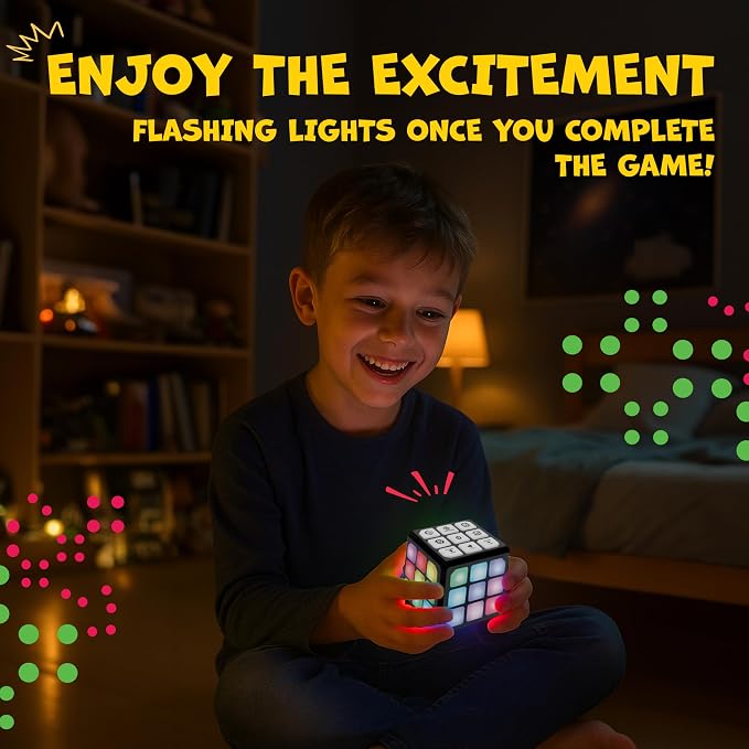 FLASHDASH Flashing Cube Electronic Memory and Brain Game - 4-in-1 Handheld Stem Toys for Kids - Cool Gadgets, Games for Boys and Girls - Fun Family Game for Kids Ages 6-12 - Educational Gift Toy