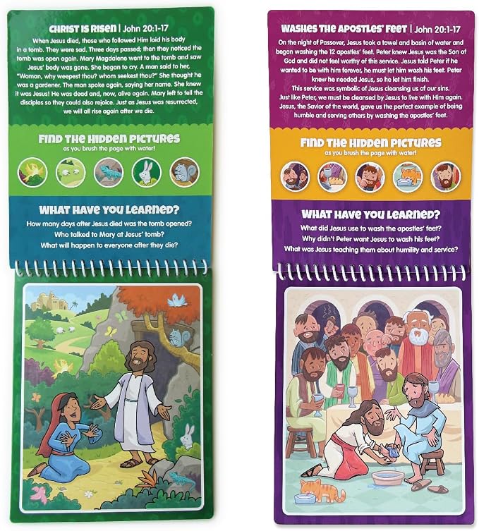 Aqua Brush 2 Pack of The New Testament Color with Water Activity Book, Bible School, Preschool, Elementary, Primary, Christian, Religion, for Kids Ages 3+