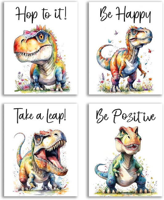 Watercolor Inspirational Dinosaur Poster Floral Animal Art Print 8X10Inch | Inspirational Watercolor Classroom Dinosaur Decor,Bedroom Nursery Classroom Quote Unframed