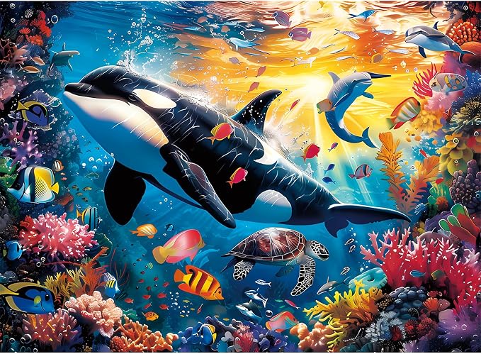 300 Piece Puzzles for Adults and Kids, Undersea World Jigsaw Puzzles | Sea Turtles Dolphins Whales Jigsaw Puzzle, Home Decor Birthday Party Gift Toy, Fun and Challenging Family Games, 20.5x15IN
