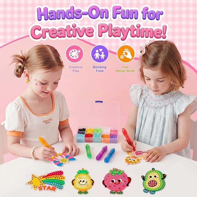Kiditos DIY Bead Art Craft Kit with Magic Bead Pens for Kids Ages 3+ | Colorful Templates, Bead Chains, Stick-On Art, Backpack Charms & Creative Play