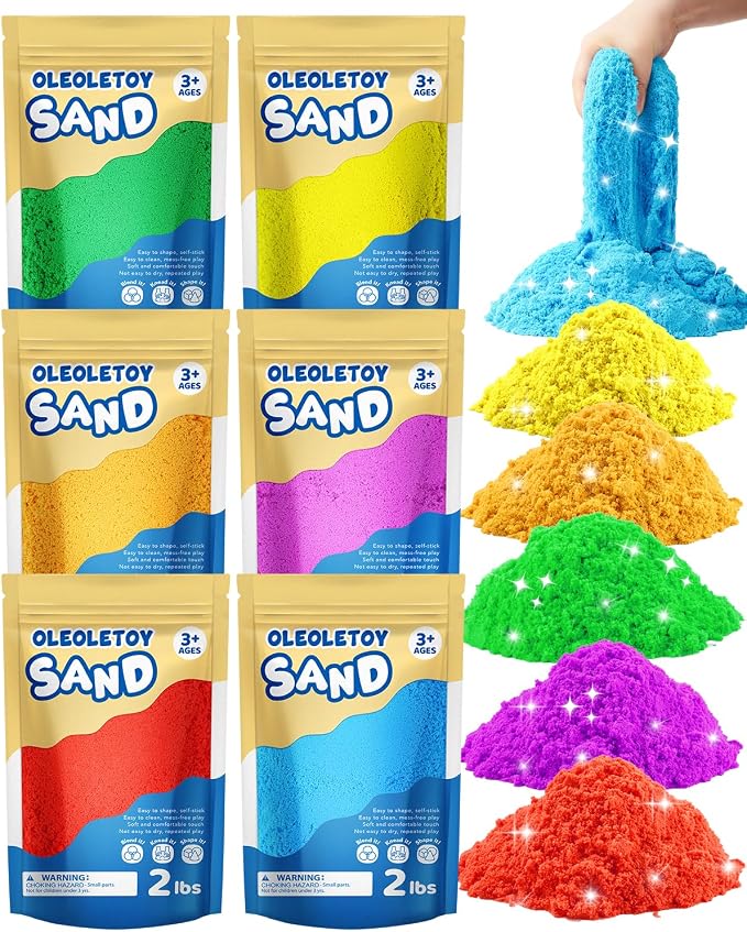 OleOletOy Colored Sand Bulk for Kids: 12 Lbs Large Pack Multicolor Moldable Sand - Classroom Activities for Kids Boys Girls Age 3-8 Sensory Play - Bulk Sand for Sandbox Party Favors Sensory Bin Filler