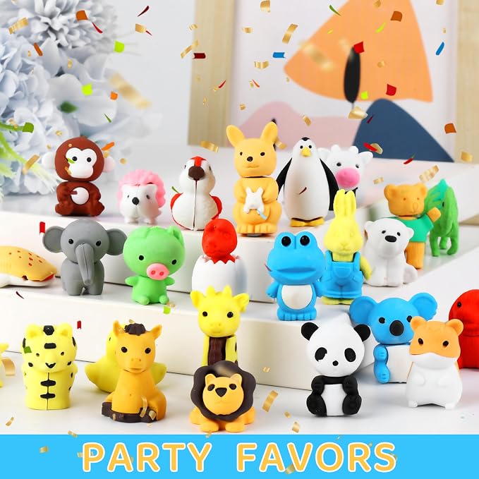 URSKYTOUS 81Pcs Animal Erasers Desk Pets for Kids Animal Pencil Erasers Bulk Puzzle Eraser Toys Gifts for Classroom Prizes,Game Reward,Treasure Box,Easter Egg Fillers,Goodie Bag Stuffers,Party Favors