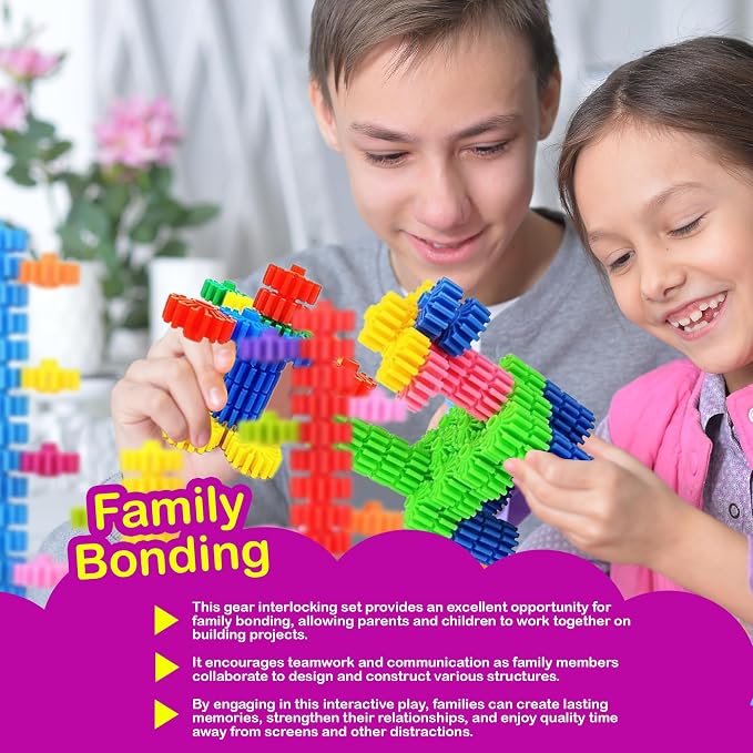 STEM Building Blocks Toys for Kids – Educational and Safe Gear Interlocking Construction Playset – Develop Creativity Preschool Brain Teaser Toys Gift for 3 4 5 Years Old Kids Boys Girls