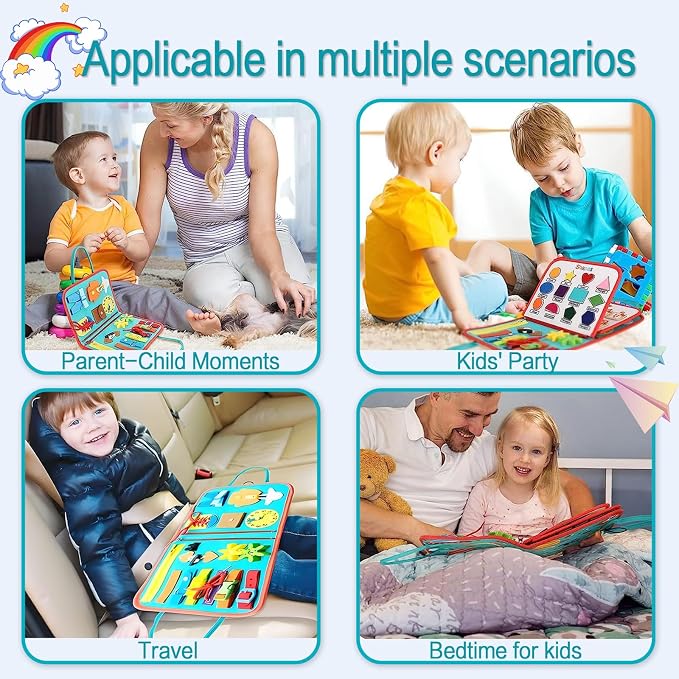 Montessori Busy Board Sensory Toddler Activity Book (Green) | Toddla Learning Quiet Book for Boys & Girls Ages 1-3, Ideal Birthday & Christmas Gift for 1+ Year Old