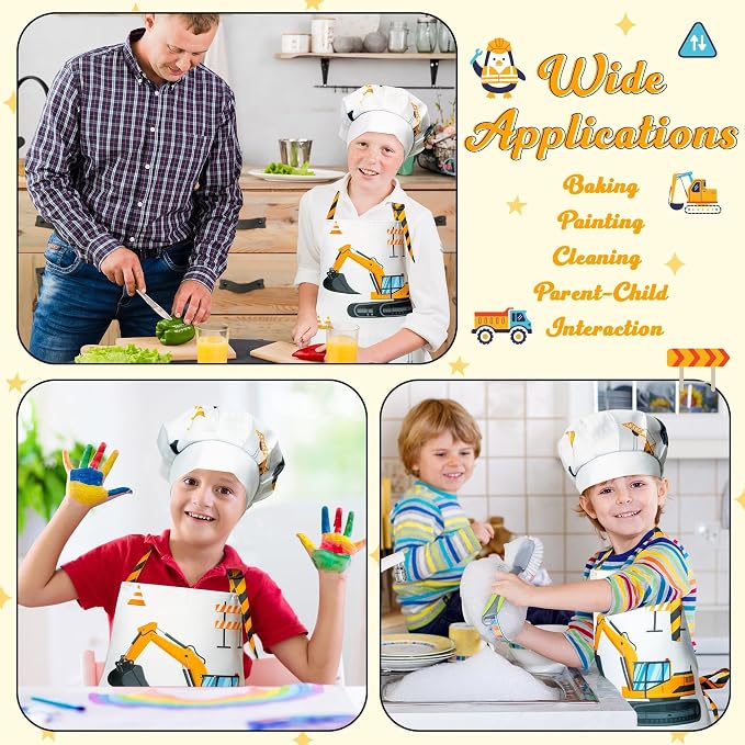 R HORSE 2 Pieces Kid Apron and Chef Hat Set, Dress up Role Play Chef Toy | Vehicle Car Children Kitchen Apron with Pockets for Boy, Ideal for Cooking, Baking, Painting, Cooking Birthday Gifts