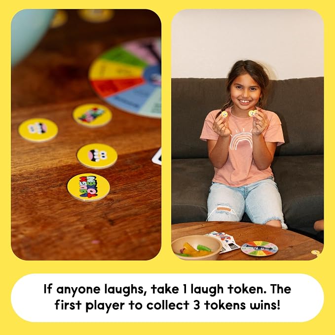 Laugh Attack | Don't Laugh Challenge Card Game for Kids & Families | Age 5+ | 200 Prompt Cards, 18 Laugh Tokens, 1 Spinner, 3+ Players, Kids Gift for Boys & Girls, Funny Game, Family Game Night