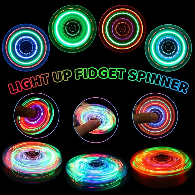 Fidget Spinner 2 Pack, Light up Sensory Fidget Toys Adults Kids Autism ADHD | Kids Travel Toys Anxiety Stress Relief Teen Boy Gifts, Classroom Prizes Glow Birthday Party Graduation Gift Stocking Stuffers