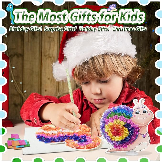 mom&myaboys Poke A Dot Art Kit - Animals Theme with Snail, Lion, Owl, Squirrel, Butterfly | No-Mess Sewing Craft for Kids Ages 4-8 | Creative Toys for Girls & Boys | Fun Gift for Birthday, Christmas