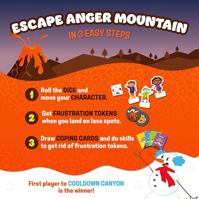 ThinkPsych Escape from Anger Mountain Board Game | Anger Management Game for Kids Ages 6+ | Coping Skills and Emotional Regulation | Therapy Game for Kids | 2-8 Players