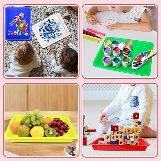 Weoxpr 15 Pcs Multicolor Plastic Art Trays, Sensory Bin Tools for Kids, Paint Serving Tray Play,Tuff Tray Set for Classroom and Home Crafts, DIY Projects, Painting, Beads, Organizing Supply