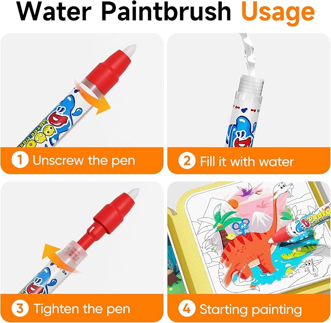 Timetome Water Painting Books for Kids Ages 3-6 | Water Coloring Books with Water Pens, No Mess Travel Toy for Kids to Develop Creativity, Fine Motor Skills and Early Learning