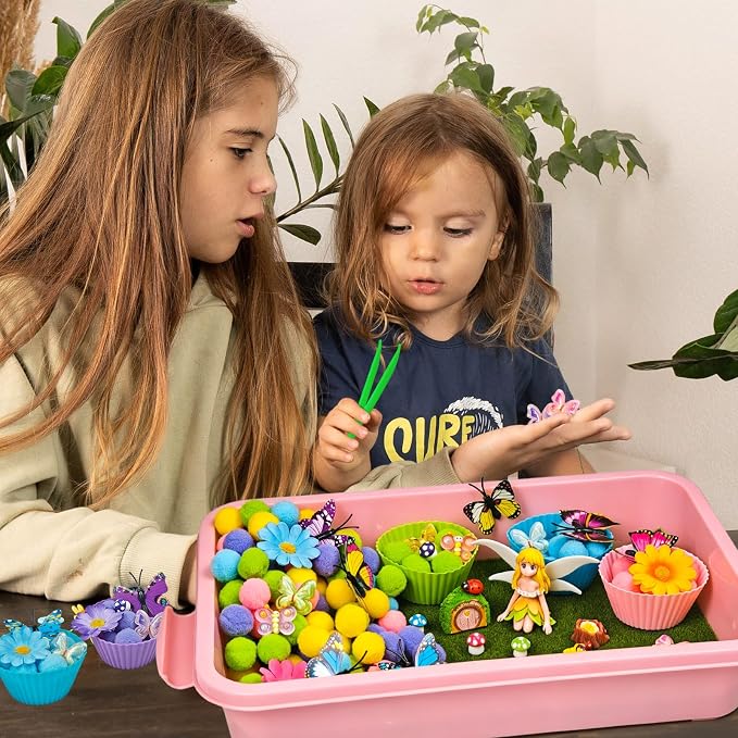 Cinrobiye 197 Pcs Butterfly Learning Activity Set, Spring Nature Sorting Activities with Butterflies, Flowers, Garden Accessories for Fine Motor Activities, Preschool Classroom Learning STEM Education