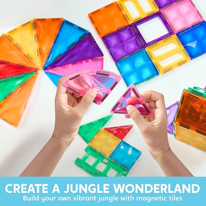 SYNCFUN 110PCS Magnetic Building Tiles - 3D Magnet Tiles with Vehicle - Construction Blocks Set for Kids - STEM Sensory Learning Educational Toys Birthday Gift for 3 4 5 6 7 Year Old