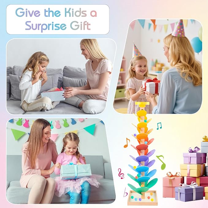Wooden Marble Run Music Tree Montessori Toy for Ages 3+ Ball Drop Toy | Montessori Toys Rainbow Marble Run Learning Game Creative Color Sorting Toy Birthday Gift for Boys and Girls Ages 3+