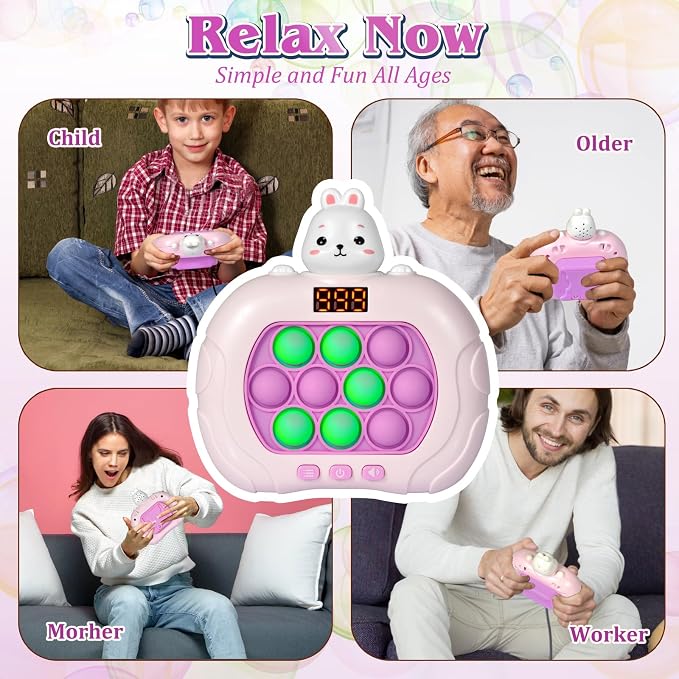 GAPER GO Fast Push Pop Game - Light Up Fidget Toy for Kids, Handheld Sensory Puzzle Game, Christmas Birthday Gifts for 3-12 Year Old Boys & Girls (Rabbit)