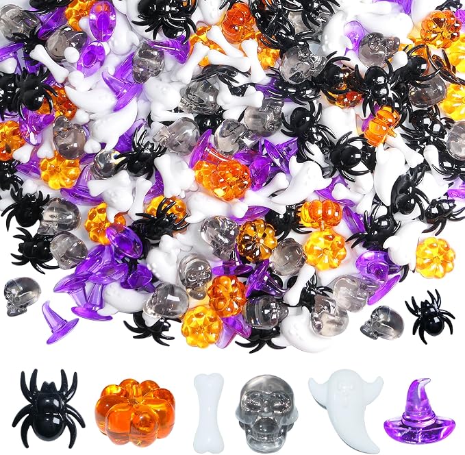 HADDIY Halloween Mini Gems 300pcs Pumpkin Ghost Sensory Bin Vase Fillers | Acrylic Skull spider for Halloween Centerpieces Table Decorations,Table Scatters,craft and jar fillers