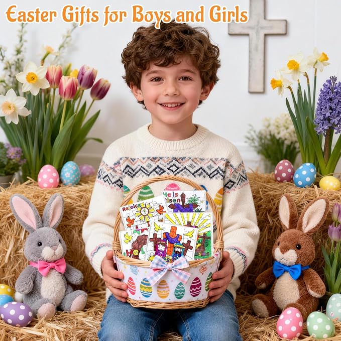 24Pcs Christian Easter Crafts for Kids bulk, Religious Easter Puzzle Activities for Basket Stuffers, Bible Jesus He Lives DIY Arts Jigsaw Kits for Classroom gifts, Spring Party Favors, Coloring Games