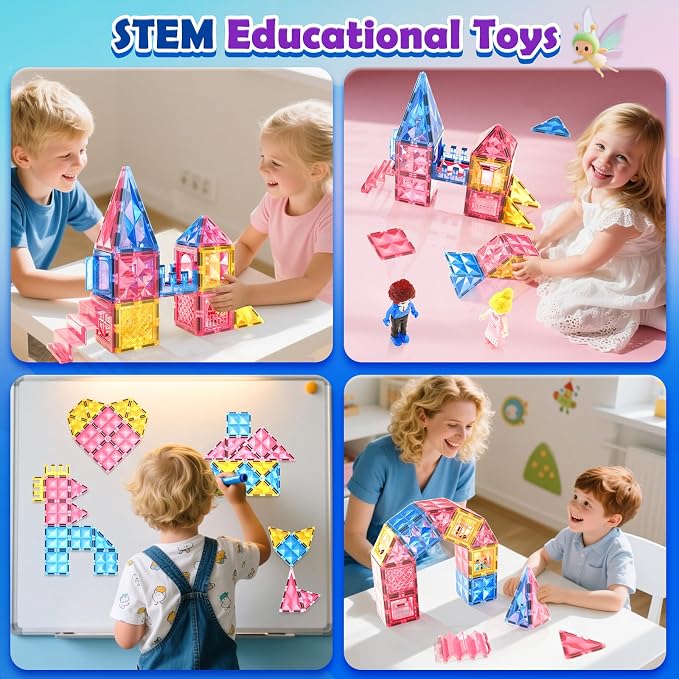 Diamond Magnetic Tiles Princess Castle Building Girls Toys ages 3-12 Games | Magnet Building Blocks STEM Montessori Learning Toys Girls Gift Xmas Birthday Present 3-5 4-8 9-12 Year Old Kids