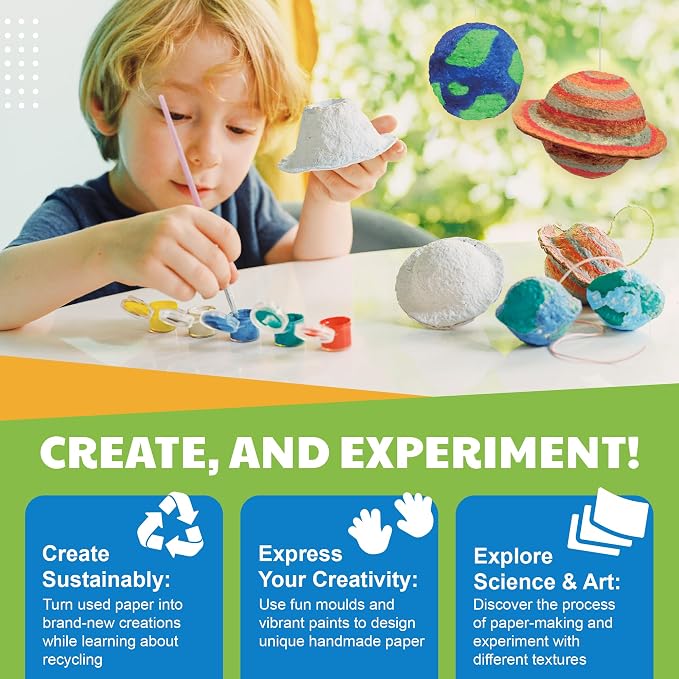 4M Green Science Paper Making Kit for Kids Ages 5-12 – Recycled Paper Craft STEM Set with Moulds, Glow-in-the-Dark Paint, Dinosaur & Planet Molds, Red Dot Award Winner, Eco-Friendly DIY Gift
