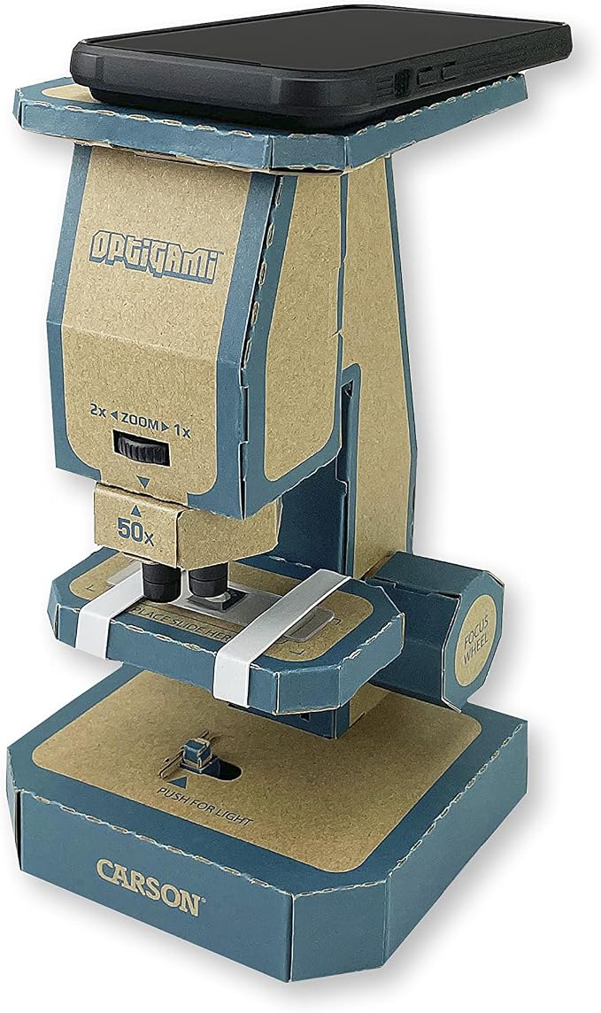 Optigami, 50x-400x Build-Your-Own Microscope | Power DIY Cardboard Microscope Digiscoping Kit - STEM Educational Cardboard Microscope for Kids (OG-100)