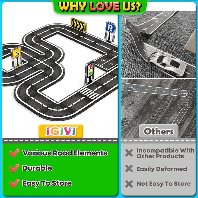 Magnetic Tiles Road Set, STEM Magnet Toys for Kids Ages 3-5 4-8, Magnetic Building Blocks for Toddlers, Birthday Gifts for 3+ Year Old Boys Girls