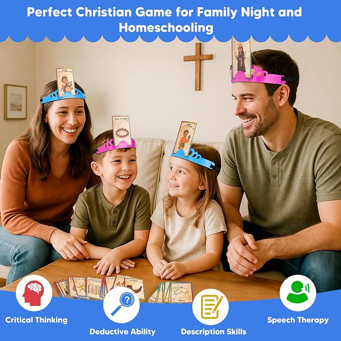 Garybank Bible Headbands Games for Kids, Bible Character & Item Guess Game | 66 Picture Keyword Cards, 4 Headbands, 1 Hourglass, Learn Biblical Stories & Verses, Sunday School, Family Night, Easter Gift