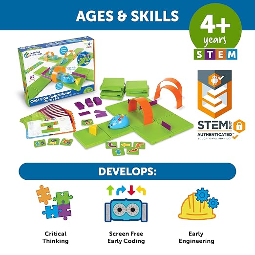 Learning Resources Code & Go Robot Mouse Activity Set | Screen‑Free Coding Robot Toy, Early Programming for Kids, STEM Robotics Kit, Ages 4+