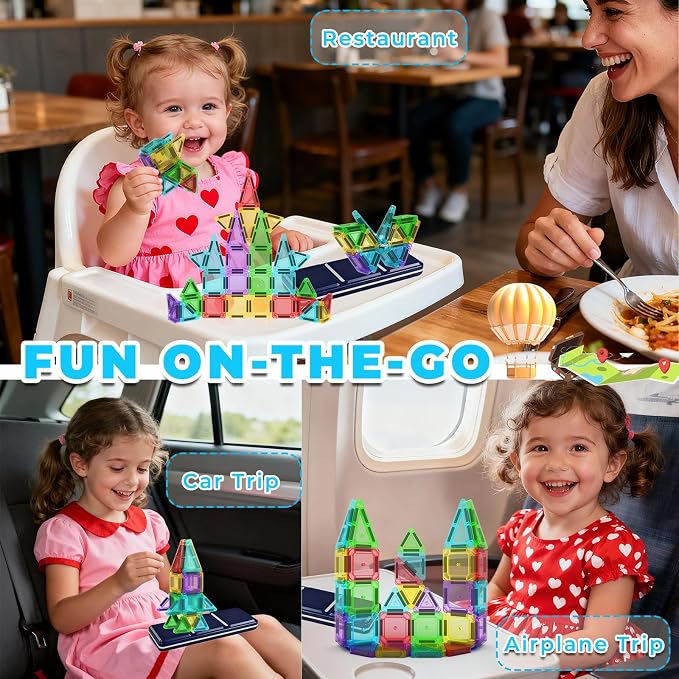 Mini Magnetic Tiles Travel Set with Case 30pcs, Magnet Travel Toys | Portable Mini Size Magnetic Tiles for Kids Ages 3-5 4-8 Boys Girls, STEM Magnet Toys for Outdoor, Gifts for Toddlers