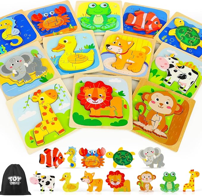 TOY Life Wooden Puzzles for Toddlers 2-4, Montessori Toys for 1 2 3 Year Old Boys Girls, Animals Puzzles Educational Learning Toys 2 Year Old, Birthdays Gifts Toy for 2 Year Old Girl Boy