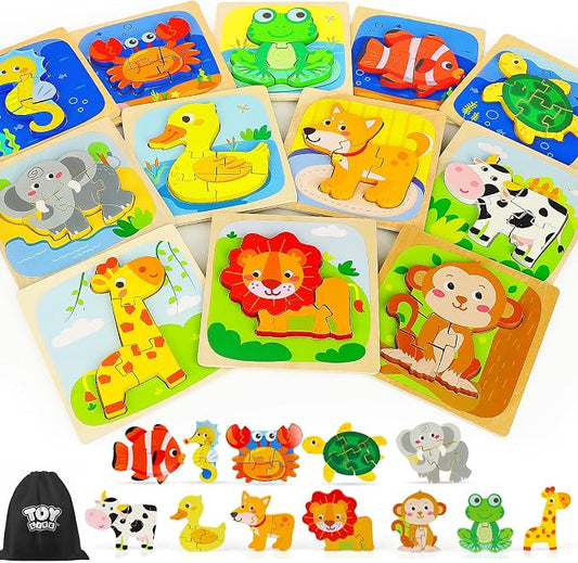 TOY Life Wooden Puzzles for Toddlers 2-4, Montessori Toys for 1 2 3 Year Old Boys Girls, Animals Puzzles Educational Learning Toys 2 Year Old, Birthdays Gifts Toy for 2 Year Old Girl Boy