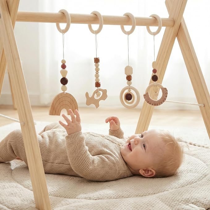 Toddmomy 4Pcs Wood Toys Wooden Hanging Toy Wood Activity Pendant Hanging Sensory Nursery Decor