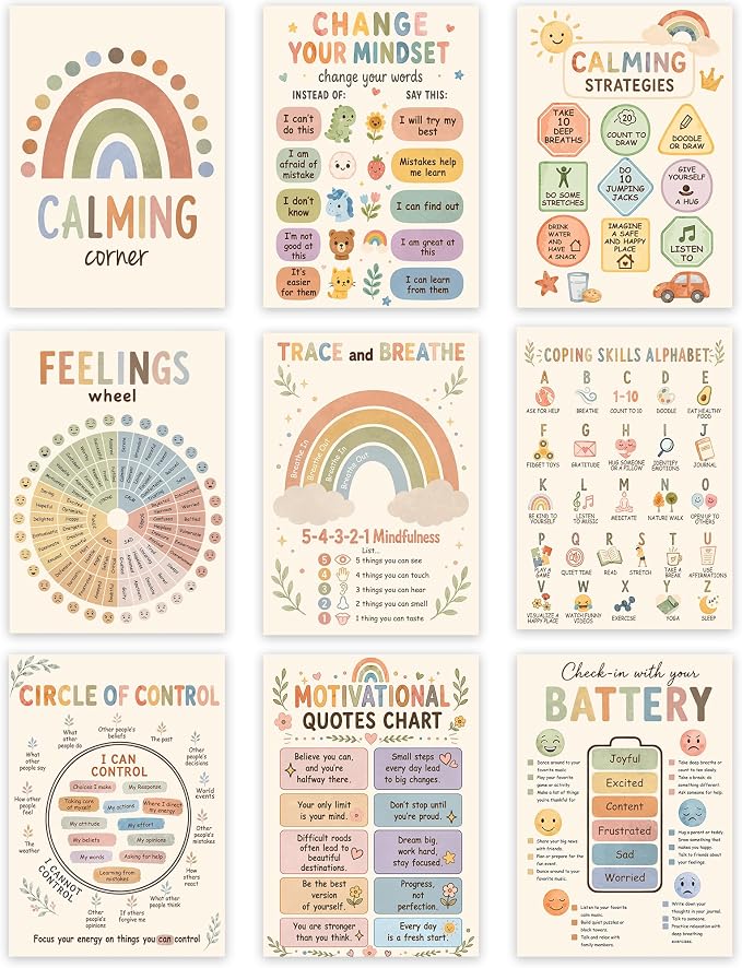 10''x14'' Calming Corner Posters Set of 9 , Calm Down Corner Supplies