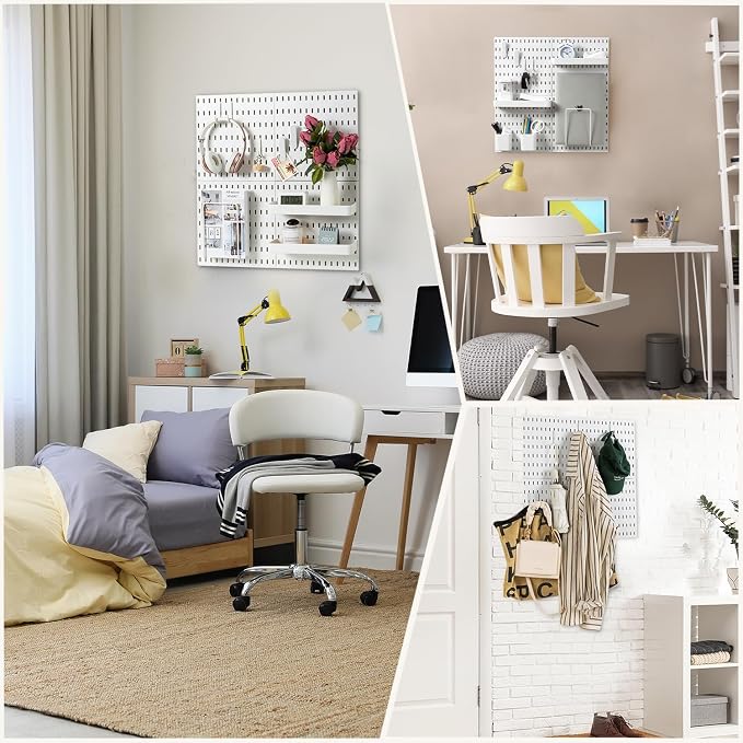 VUSIGN Pegboard Combination Wall Organizer Kit 22" x 22", White | 4 Pieces Pegboards and 17 Accessories, Wall Mount Display Peg board Panel Kits for Bedroom, Home, Office, Bathroom