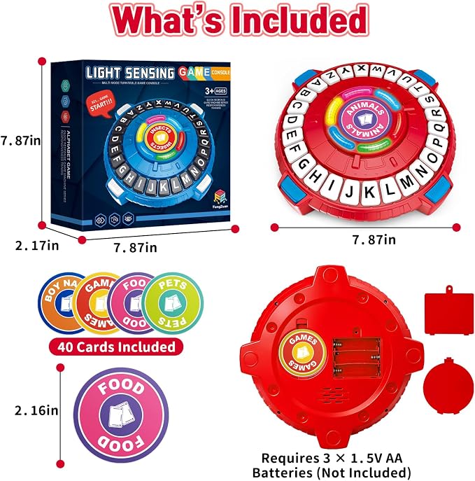 Family Board Game for Kids and Adults, Light-Sensing Word Game with 3 Modes | Fast-Paced 26-Letter Game with Timer for Family Game Nights and Parties, 40 Double-Sided Category Cards, 2–6 Players, Ages 8+