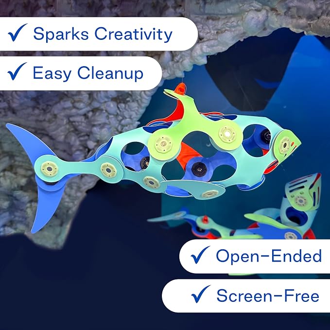 Clixo Ocean Creatures Pack, Glow in the Dark STEAM Magnet Toys(24 Pc, 6+) | Build sharks and deep-sea life! Sensory open ended toys for screen-free play. Magnetic STEAM building games & kids gift sets.