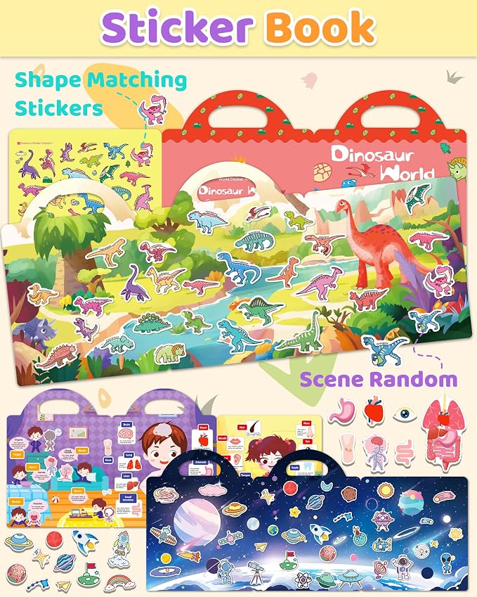 Benresive Reusable Sticker Book for Toddlers, Stickers for Kids, Travel Toy | Toddler Toys, Boys Girls Birthday Gifts, Airplane & Road Trip Essentials Kids, No Mess Waterproof Toddler Crafts Activities