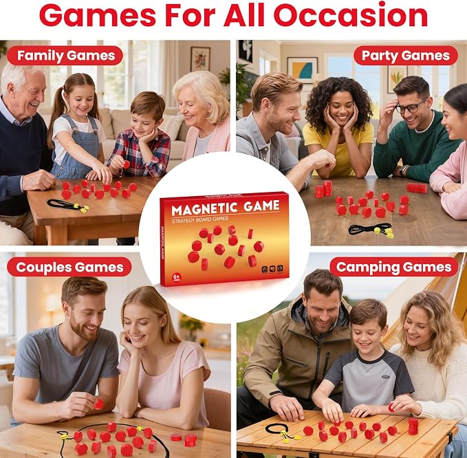 LLESSOO Magnet Game with String, Fun Strategy Board Games for Kids 8-12 and Adults, Magnetic Game for Family Night, Party & Travel, Includes 20 Chess Pieces, Rope and Storage Bag