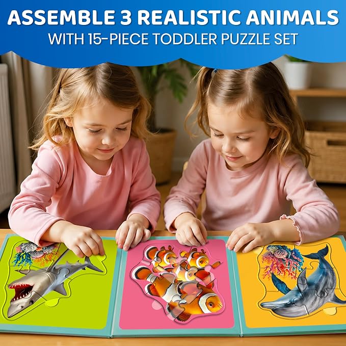 QUOKKA Step Up Magnetic Puzzles for Toddlers 1-3, Ocean Puzzle Set in One Book, Travel Games for Kids 3-5, Screen Free Toy for Toddlers and Preschoolers