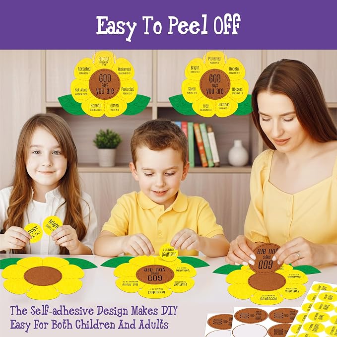 Hebayy 30 Set Sunflower Craft Kit, God Says You are DIY Craft Supplies for Sunday School, Glue-Free & Easy to Assemble Religious Christian Bible Supplies for School Activities