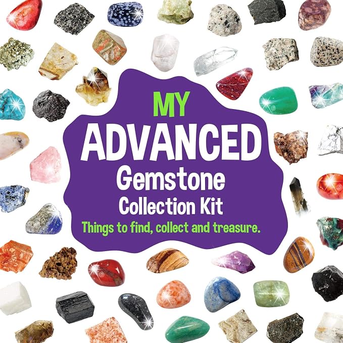 Rocks Collection 48 PCS Gemstones - STEM Geology Kit for Kids with ID Guide | Includes Tiger’s Eye, Rose Quartz, Red Jasper & more. 48 rocks, minerals & crystals with ID guide. STEM gift for boys & girls
