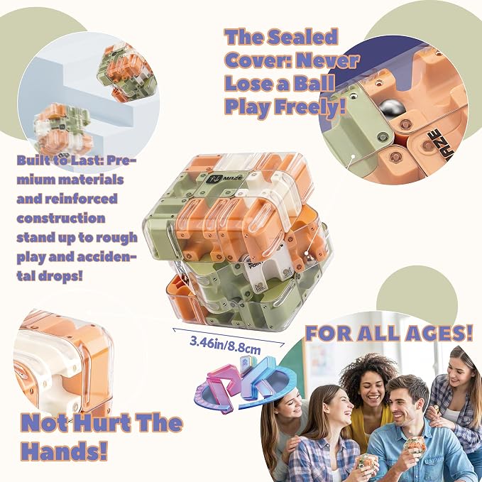 1 Sets Large Labyrinth 3D Maze Cube Puzzle Maze Game Gravity 3D Puzzle Cube Brain Teaser Ball Games for Kids Education Sensory Toys Gift for Adults (Classical,Green)