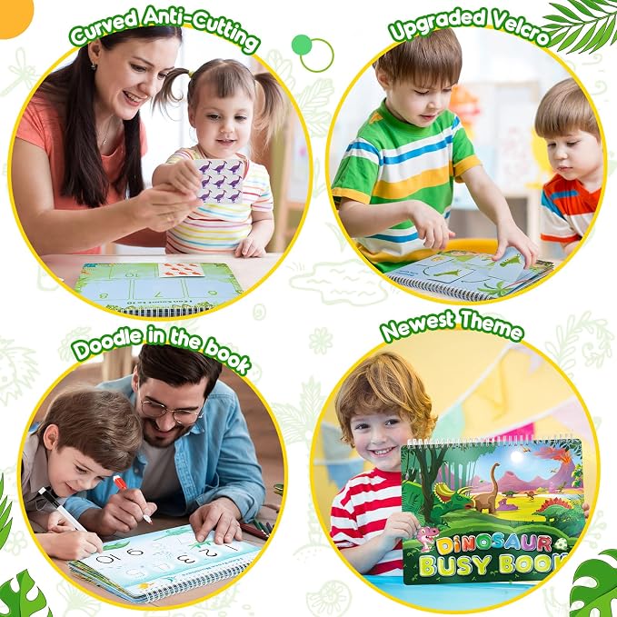 MDINGTD Dinosaur Toys for Kids 3-5, My Preschool Busy Book Montessori Toys for 3 4 5 6 7 Year Old Boys Girls Preschool Learning Homeschool Activities Birthday Gifts for Kids Ages 2-4 5-7