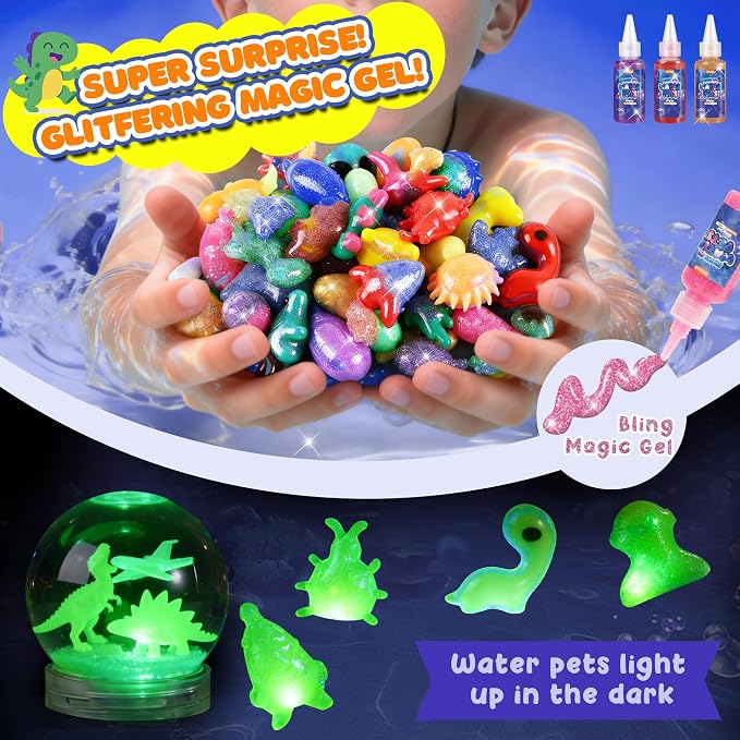 URMYWO Magic Water Elf Toy Kit, 36 Gels & 24 Molds, Squishy Maker for Kids | Aqua Fairy Water Gel Kit with Sparkling, Glow, Bling Gels, Make Your Own Squishies, Dinosaurs Space Molds for DIY Water Pets