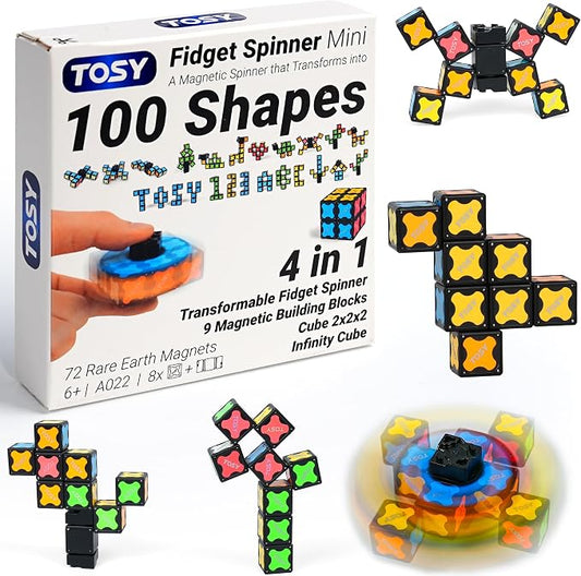 TOSY Magnet Fidget Spinner Mini - 8 Blocks, 3 in 1 Toy: Transformable Fidget Spinner, Infinity Cube, 2x2 Puzzle Cube, Stress Relief, STEM Sensory Magnet Tiles Birthday Gift for Kids/Boys/Girls/Adults
