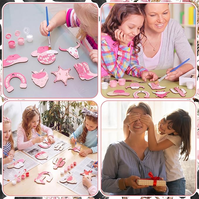 Saypacck 24 Pcs Cowgirl Party Favors Wooden Paint Craft Kits | Cowgirl Painting Crafts, Birthday Goodie Bag Fillers, Thank You Gifts for Kids Celebrations Decor